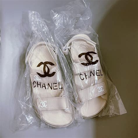 sandalias blancas chanel|chanel sandals real real.